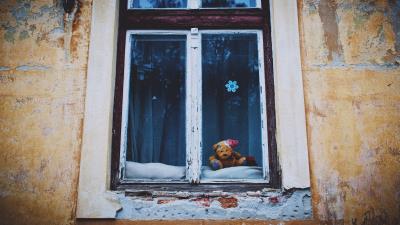 Window teddy bear vintage 4k wallpaper