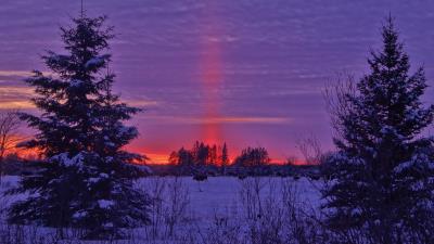 Winter sunset field landscape 4k wallpaper