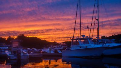 Yachts boats dock sunset 4k wallpaper