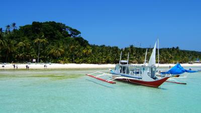 Tropics beach boat sky 4k wallpaper