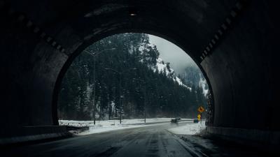 Tunnel road snow winter 4k wallpaper