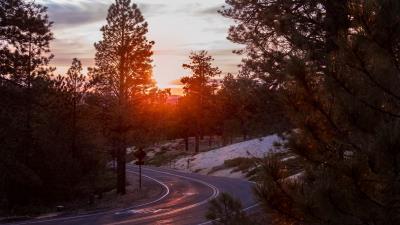 Turn road sunset 4k wallpaper