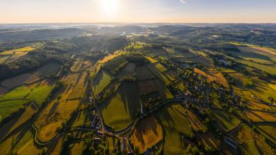 Village field aerial view 4k wallpaper