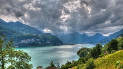 Walensee lake alps switzerland top view hdr 4k wallpaper