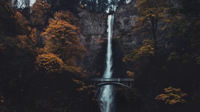 Waterfall cliff bridge image 4k wallpaper