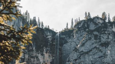 Waterfall cliff rock image 4k wallpaper