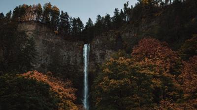 Waterfall cliff trees g 4k wallpaper