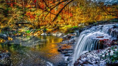 Waterfall forest river nature 4k wallpaper