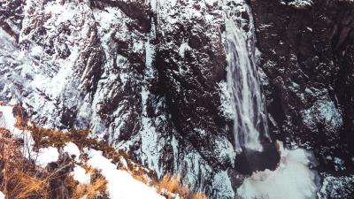 Waterfall frozen snow 4k wallpaper