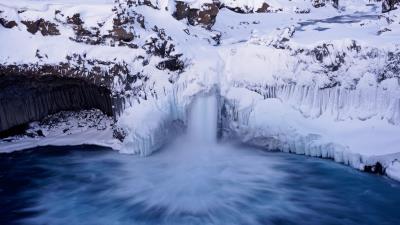 Waterfall iceberg snow ice 4k wallpaper