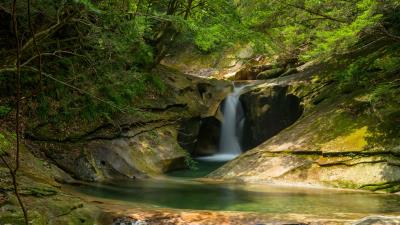 Waterfall landscape stones 4k wallpaper