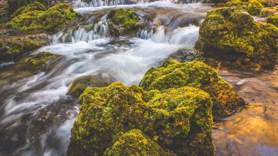 Waterfall moss stones flow 4k wallpaper