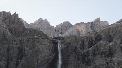 Waterfall mountains rocks image 4k wallpaper