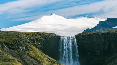 Waterfall mountains rocks 4k wallpaper