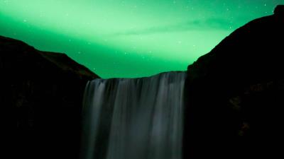 Waterfall night northern lights 4k wallpaper