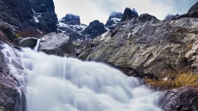 Waterfall river mountains 4k wallpaper