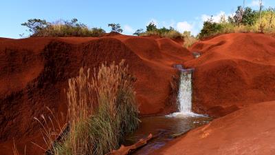 Waterfall river sand 4k wallpaper