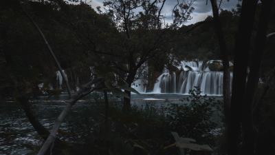Waterfall river trees 4k wallpaper
