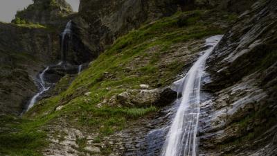Waterfall rocks blocks image 4k wallpaper
