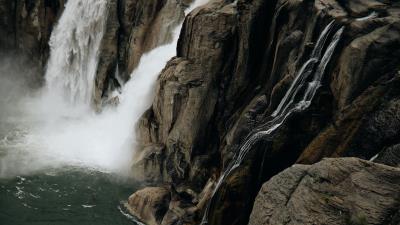 Waterfall rocks cliff e 4k wallpaper