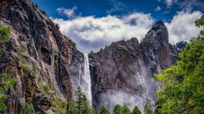 Waterfall rocks cliff image 4k wallpaper
