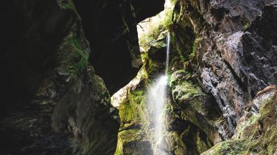 Waterfall rocks stones 4k wallpaper