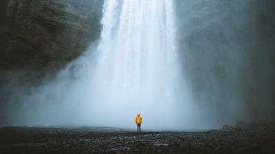 Waterfall silhouette man 4k wallpaper