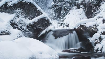 Waterfall snow winter 4k wallpaper