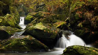 Waterfall stones moss c 4k wallpaper