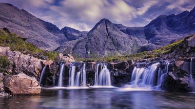 Waterfall stones skye 4k wallpaper
