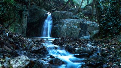 Waterfall stream stones image 4k wallpaper