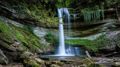 Waterfall water rocks 4k wallpaper