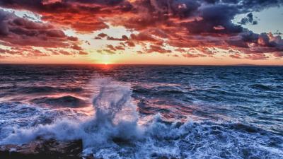 Wave sea splashes decline evening twilight shadows color 4k wallpaper