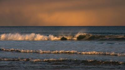 Waves sea sunset 4k wallpaper