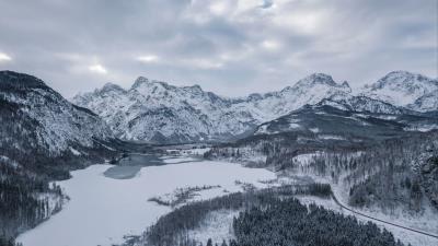 Almsee austria mountains winter snow lake 4k wallpaper