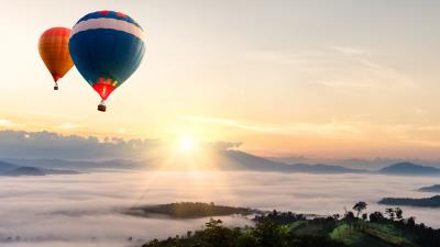 Balloon airship sky flying dawn 4k wallpaper