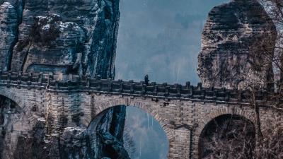 Bastei rocks bridge 4k wallpaper