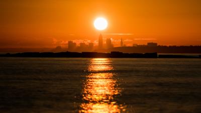 Bay sunset skyline 4k wallpaper