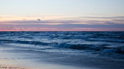 Beach ocean sand horizon 4k wallpaper