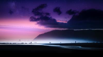 Beach starry sky fog 4k wallpaper