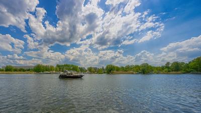 Berlin koepenick river boat sky clouds 4k wallpaper