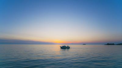 Boat horizon sunset 4k wallpaper