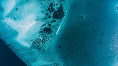 Boat ocean aerial view 4k wallpaper