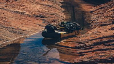 Boat river rocks 4k wallpaper