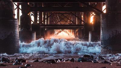 Bridge construction sea 4k wallpaper