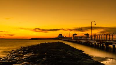 Bridge lights rocks 4k wallpaper