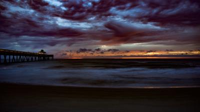 Bridge pier sunset 4k wallpaper