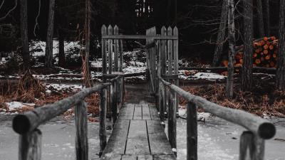 Bridge river ice 4k wallpaper