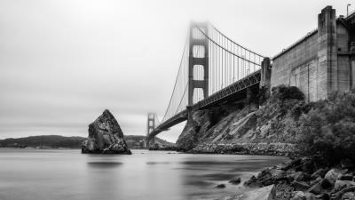 Bridge rocks bw 4k wallpaper