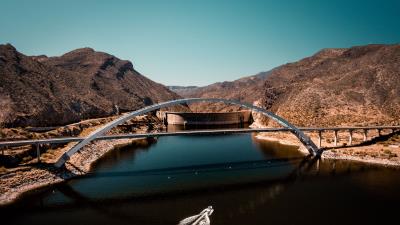 Bridge sea sky tops 4k wallpaper